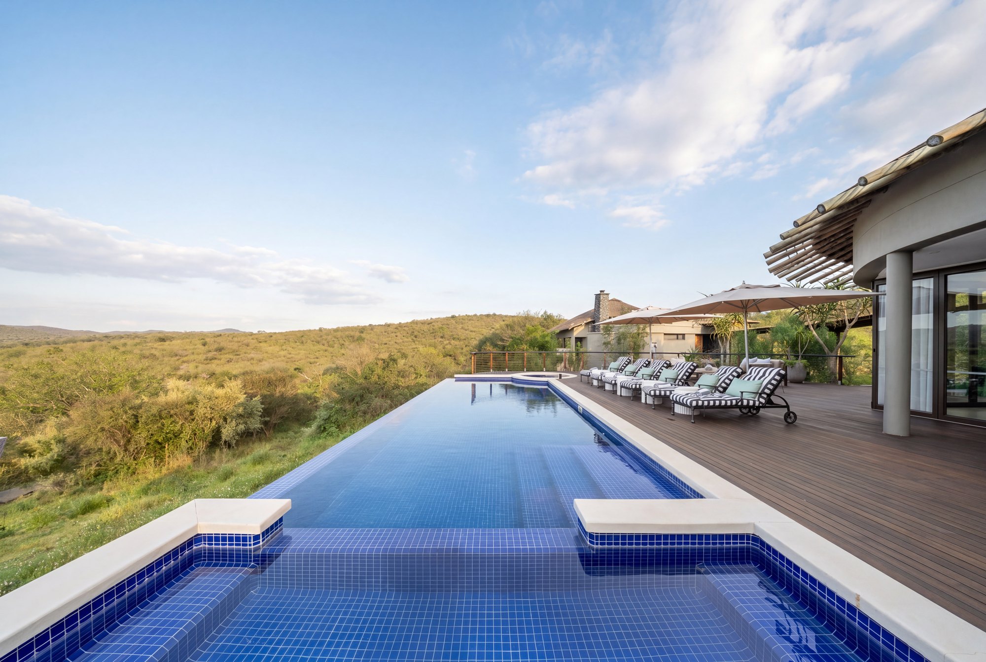 The rim-flow pool facing the bushveld